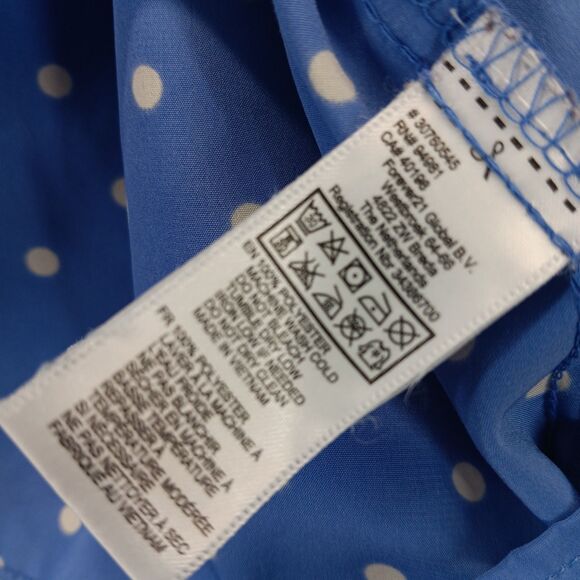 Forever 21 Womens Size M Blue Polka Dot Short Sleeve Peter Pan Collar Blouse Top - Picture 5 of 10